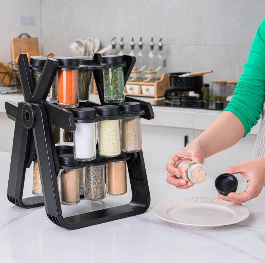18-Jar Rotating Ferris Wheel Spice Rack – Glass Seasoning Holder Set