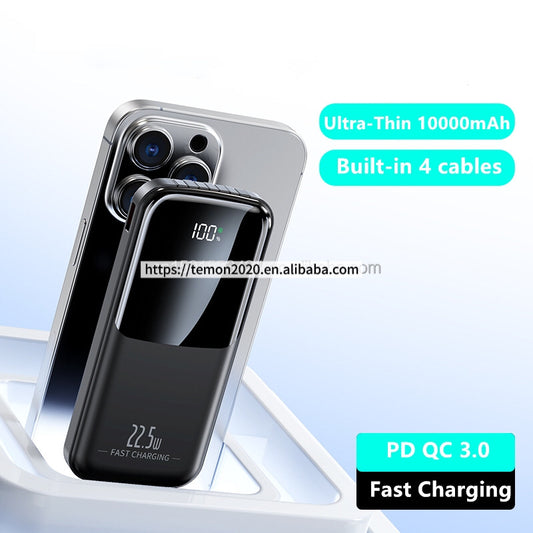 10000mAh PD 22.5W Fast Charging Power Bank – Built-in 4 Cables & LED Display
