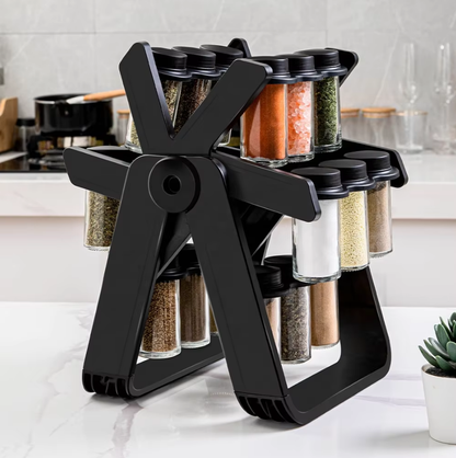 18-Jar Rotating Ferris Wheel Spice Rack – Glass Seasoning Holder Set
