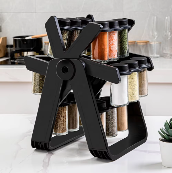 18-Jar Rotating Ferris Wheel Spice Rack – Glass Seasoning Holder Set