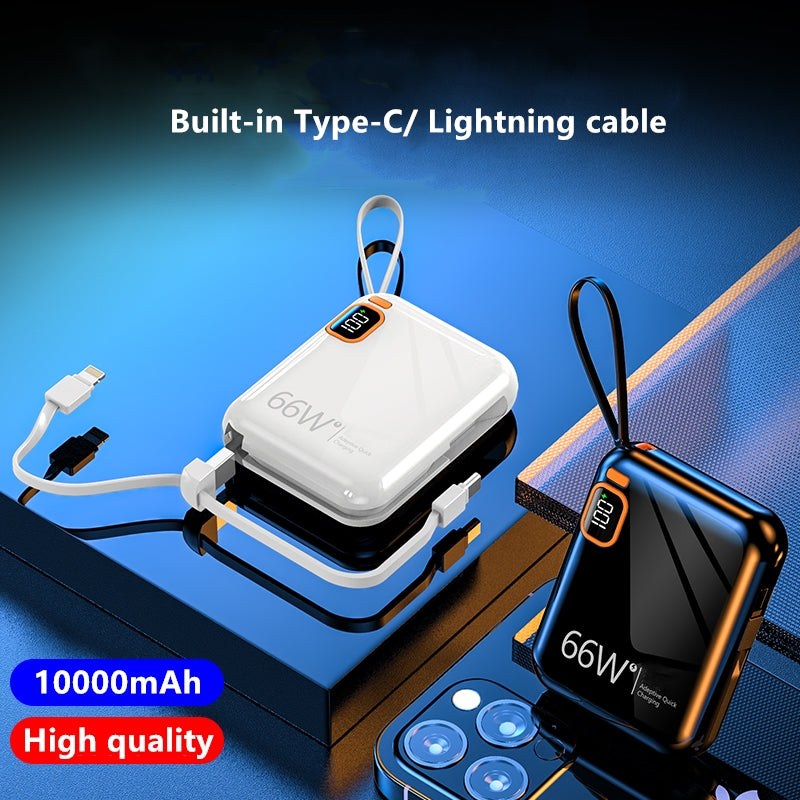 20000mAh Transparent Power Bank – 2.1A Fast Charging with Built-in Cable