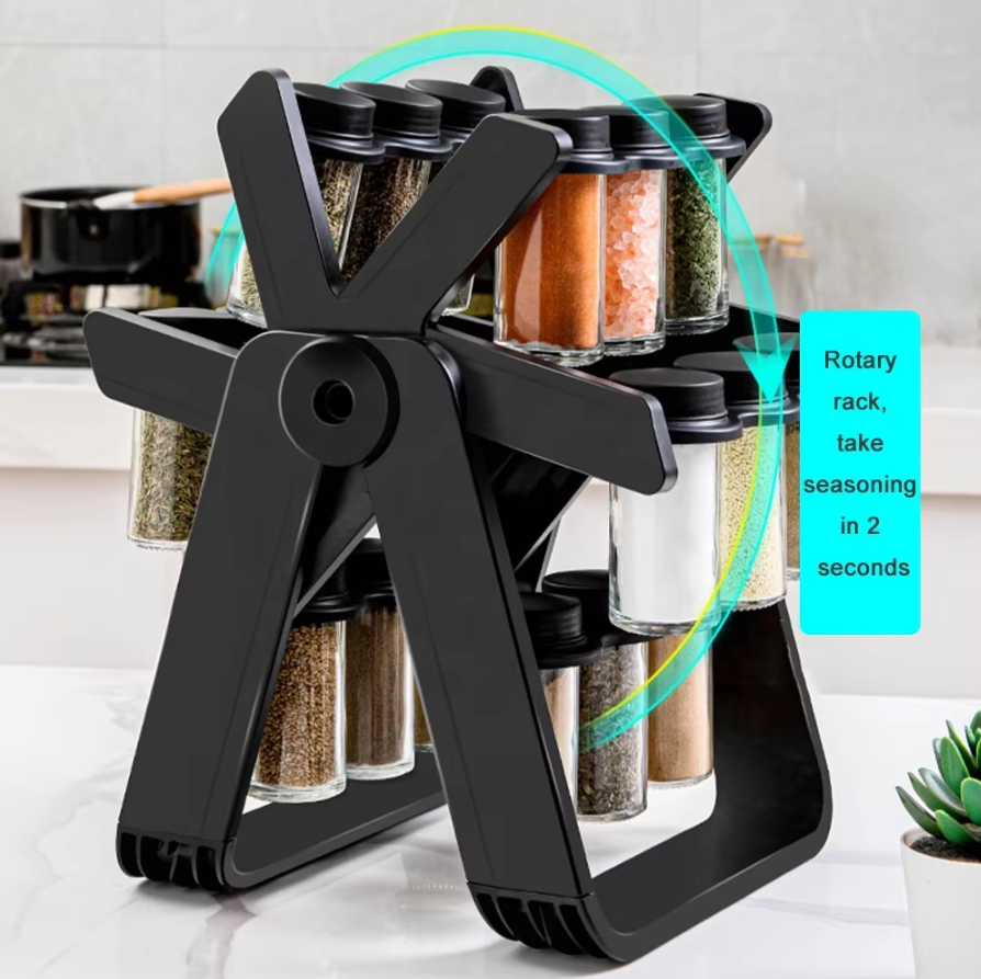 18-Jar Rotating Ferris Wheel Spice Rack – Glass Seasoning Holder Set