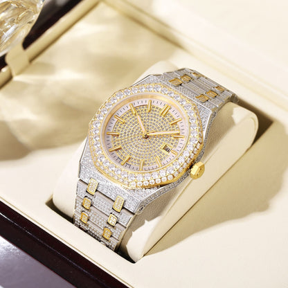 Luxury Rose Gold Moissanite Mechanical Watch – Iced Out Diamond Men's Watch