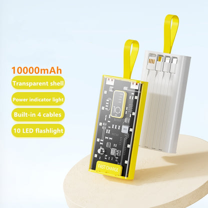 20000mAh Transparent Power Bank – 2.1A Fast Charging with Built-in Cable
